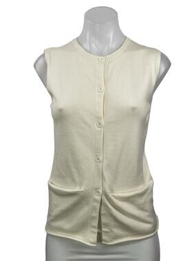 Lioness Women's Cream Sleeveless Knit Pocket Button Down Cardigan Sweater Top M